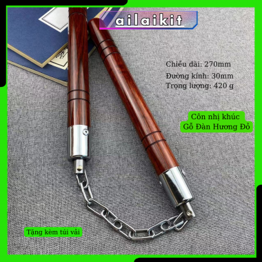 Côn Nhị Khúc Gỗ Đàn Hương Đỏ Cao Cấp – Chắc Tay, Đẹp Sang, Tặng Kèm Túi Vải Ailaikit