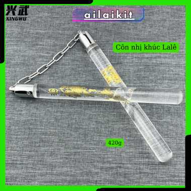 Côn Nhị Khúc Pha Lê Cao Cấp – Nhựa Cứng Trong Suốt, Hoa Văn Rồng Nổi Bật, Cầm Chắc Tay Ailaikit