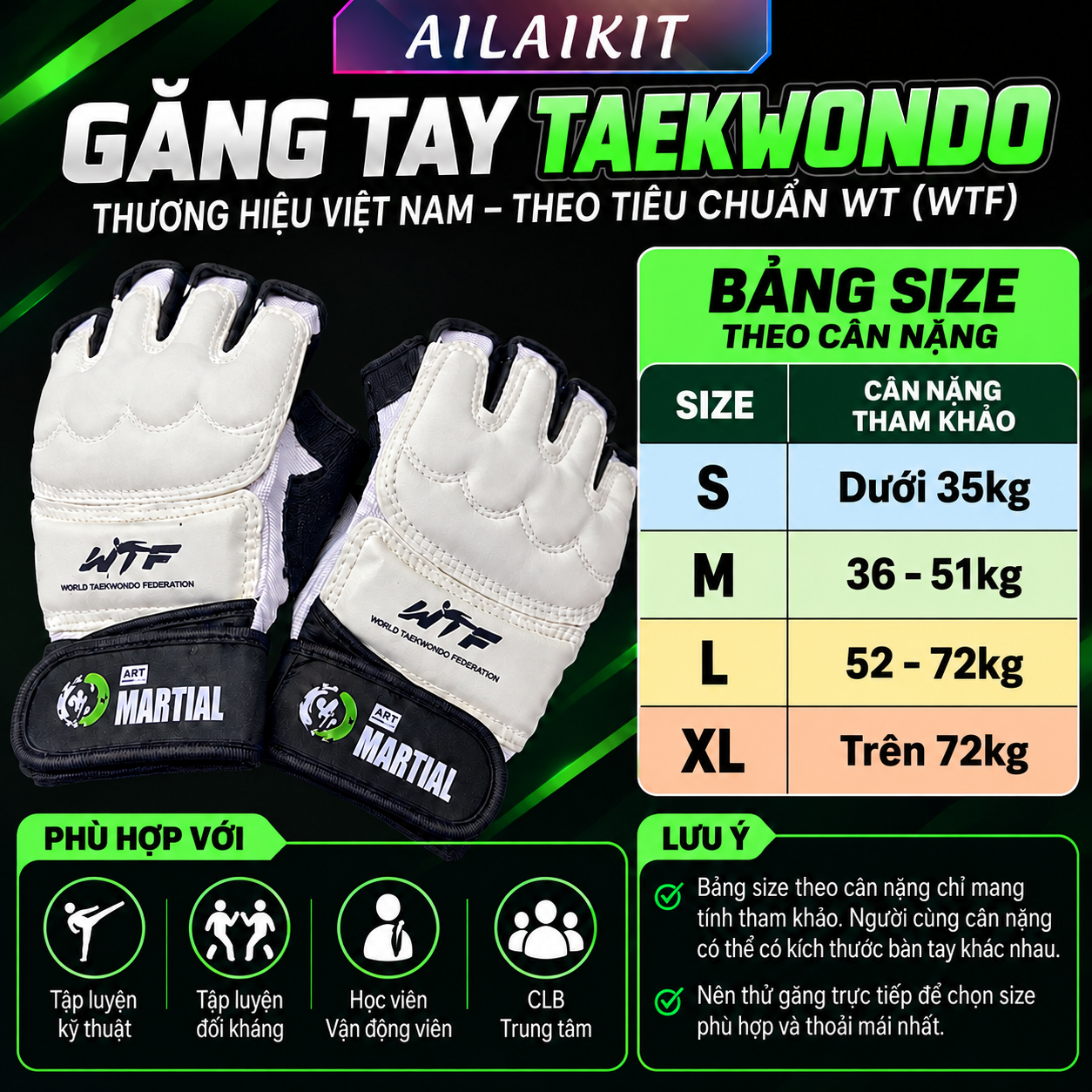 Găng Tay Taekwondo Thương Hiệu Việt Ailaikit – Sản Xuất Theo Chuẩn WTF